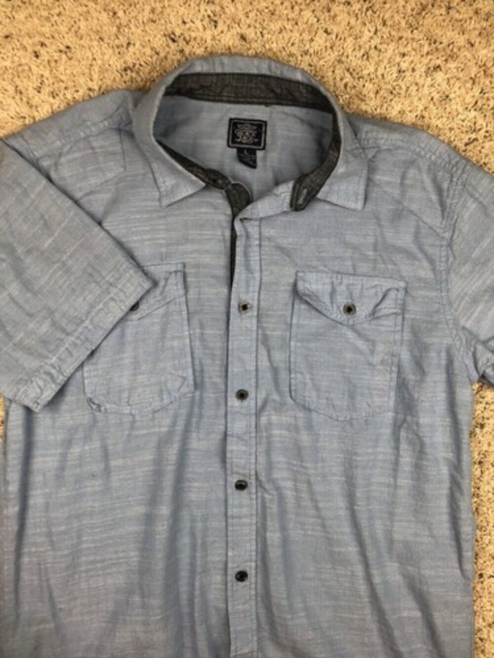 Black Jack Duo Shirt Large Men Blue Short Sleeve Button Up Casual Cotton Pockets